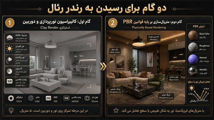 معماری, موتور رندر, نرم افزار دو گام برای رسیدن به رندر رئال